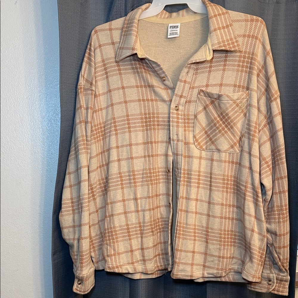 PINK Victoria's Secret Beige Plaid Utility Jacket